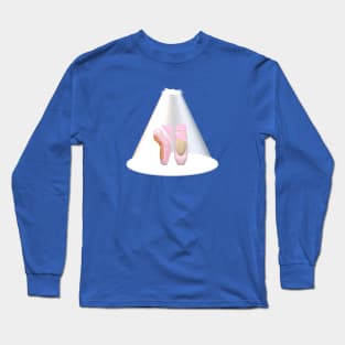 Ballet Pointe Shoes in Spotlight on Stage (Pink Background) Long Sleeve T-Shirt